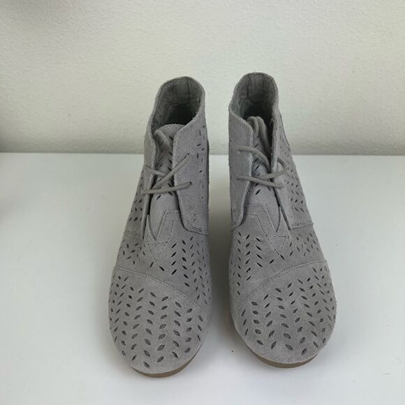 Toms Boots Womens Drizzle Gray Wedge Heels Booties  Gray Leather 8.5 - Picture 2 of 7